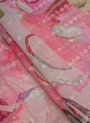 Pure Georgette Shades Of Pink Color Floral Digital Print Sequins Embroidery Fabric.
