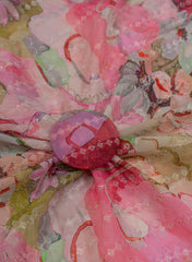 Pure Georgette Shades Of Pink Color Floral Digital Print Sequins Embroidery Fabric.