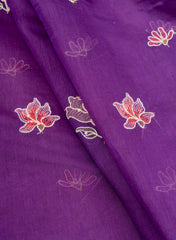 Pure Chanderi Purple Color Floral pattern Resham Embroidery Fabric.