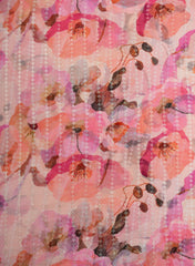 Pure Georgette Peach Color Floral Digital Print Sequins Embroidery Fabric.