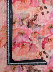 Pure Georgette Peach Color Floral Digital Print Sequins Embroidery Fabric.