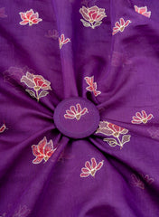 Pure Chanderi Purple Color Floral pattern Resham Embroidery Fabric.