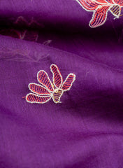 Pure Chanderi Purple Color Floral pattern Resham Embroidery Fabric.