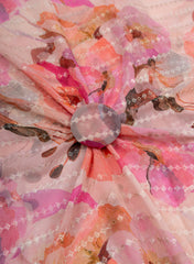 Pure Georgette Peach Color Floral Digital Print Sequins Embroidery Fabric.