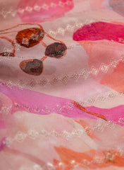 Pure Georgette Peach Color Floral Digital Print Sequins Embroidery Fabric.