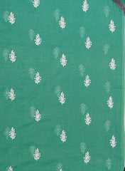 Pure Chanderi Bright Green Color Floral pattern Resham Embroidery Fabric.