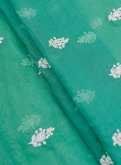 Pure Chanderi Bright Green Color Floral pattern Resham Embroidery Fabric.