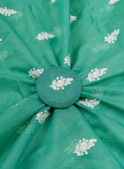 Pure Chanderi Bright Green Color Floral pattern Resham Embroidery Fabric.