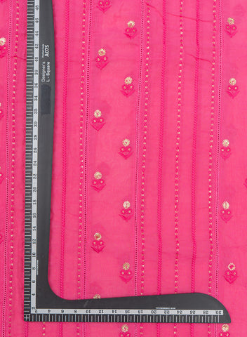 (Precut- 1 Meter) Pure Chanderi  Barbie Pink Color Sequins Embroidery Fabric.