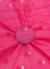 Pure Chanderi  Barbie Pink Color Sequins Embroidery Fabric.