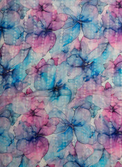 Pure Georgette Blue And Purple Color Floral Digital Print Sequins Embroidery Fabric.