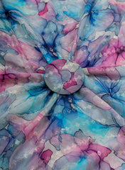 Pure Georgette Blue And Purple Color Floral Digital Print Sequins Embroidery Fabric.