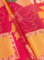 Viscose Tissue Hot Pink Color Floral Pattern Digital Print Fabric.