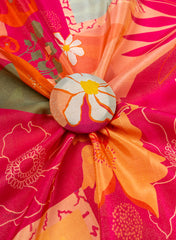 Viscose Tissue Hot Pink Color Floral Pattern Digital Print Fabric.