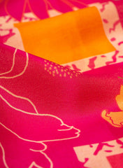 Viscose Tissue Hot Pink Color Floral Pattern Digital Print Fabric.