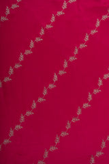 Pure Chinnon Chiffon Dark Pink Color Zari And Sequins Floral Pattern Embroidery Fabric.