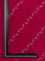 Pure Chinnon Chiffon Dark Pink Color Zari And Sequins Floral Pattern Embroidery Fabric.