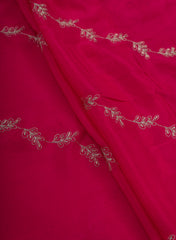 Pure Chinnon Chiffon Dark Pink Color Zari And Sequins Floral Pattern Embroidery Fabric.
