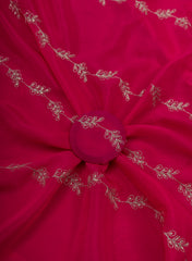 Pure Chinnon Chiffon Dark Pink Color Zari And Sequins Floral Pattern Embroidery Fabric.