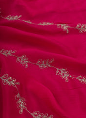 Pure Chinnon Chiffon Dark Pink Color Zari And Sequins Floral Pattern Embroidery Fabric.
