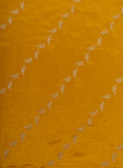 Pure Chinnon Chiffon Amber Yellow Color Zari And Sequins Floral Pattern Embroidery Fabric.