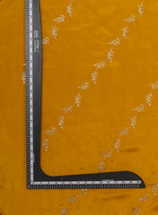 Pure Chinnon Chiffon Amber Yellow Color Zari And Sequins Floral Pattern Embroidery Fabric.