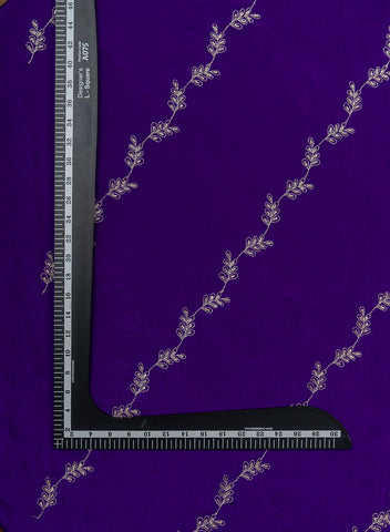 (Pre Cut-2 Meter) Pure Chinnon Chiffon Royal Purple Color Zari And Sequins Floral Pattern Embroidery Fabric.