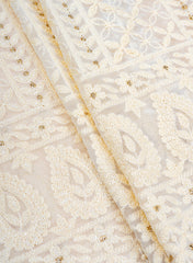 Pure Georgette Dyeable Thread Embroidery Big Panna Fabric