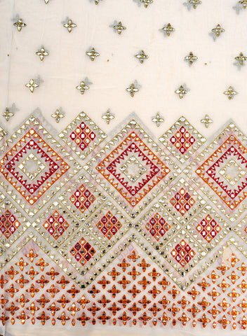 (Precut- 2.5 Meter) Pure Georgette Off White Color Daman Embroidery Fabric.