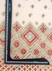 Pure Georgette Off White Color Daman Embroidery Fabric.