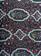 Pure Crepe Black Color Floral Pattern Hybrid Print Fabric.