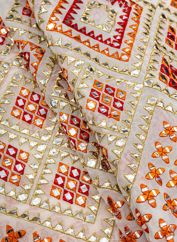 (Precut- 2.5 Meter) Pure Georgette Off White Color Daman Embroidery Fabric.