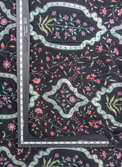 Pure Crepe Black Color Floral Pattern Hybrid Print Fabric.