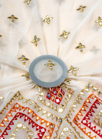 (Precut- 2.5 Meter) Pure Georgette Off White Color Daman Embroidery Fabric.