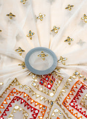 Pure Georgette Off White Color Daman Embroidery Fabric.