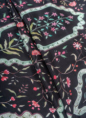 Pure Crepe Black Color Floral Pattern Hybrid Print Fabric.