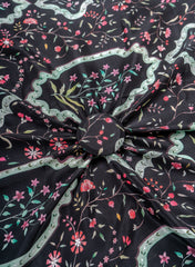 Pure Crepe Black Color Floral Pattern Hybrid Print Fabric.