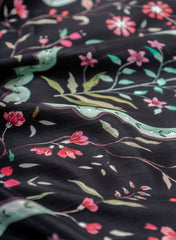 Pure Crepe Black Color Floral Pattern Hybrid Print Fabric.