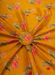 Pure Crepe Mustad Color Floral Pattern Hybrid Print Fabric.