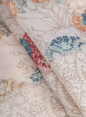 Linen Off-White Color Floral Digital Print Daman embroidery fabric.