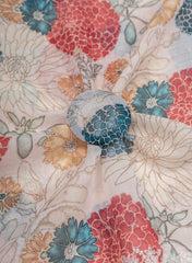 Linen Off-White Color Floral Digital Print Daman embroidery fabric.