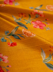Pure Crepe Mustad Color Floral Pattern Hybrid Print Fabric.