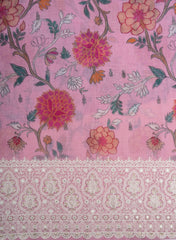 Linen Pink Color Floral Digital Print Daman embroidery fabric.