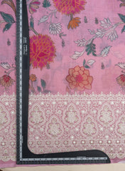 Linen Pink Color Floral Digital Print Daman embroidery fabric.