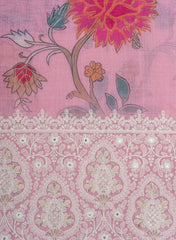 Linen Pink Color Floral Digital Print Daman embroidery fabric.