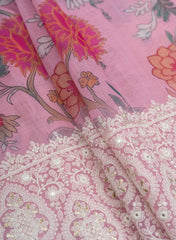 Linen Pink Color Floral Digital Print Daman embroidery fabric.