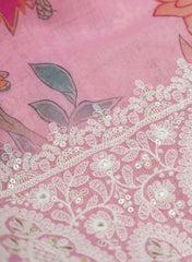 Linen Pink Color Floral Digital Print Daman embroidery fabric.