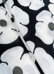 (Pre Cut-2.5 Meter) Pure Cotton Cambric Black Color Floral Screen Print Fabric.