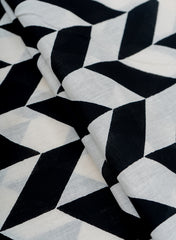 Pure Cotton Cambric Black Color Geometrical Screen Print Fabric