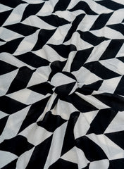 Pure Cotton Cambric Black Color Geometrical Screen Print Fabric